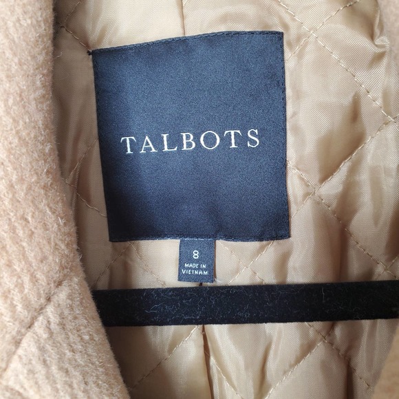 TALBOTS Tan Brown Wool Blend Double Breasted Long Sleeve Coat Jacket Sz 8 - Picture 4 of 6